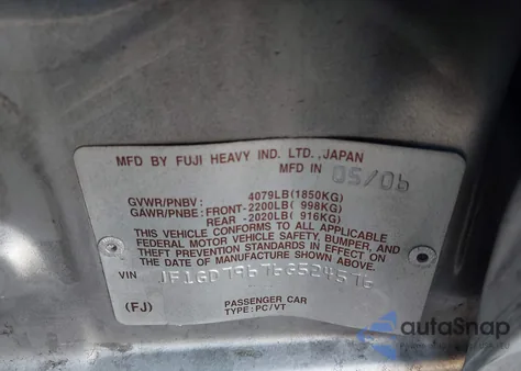 2006 Subaru Impreza Wrx from USA, damaged, VIN JF1GD79676G524576